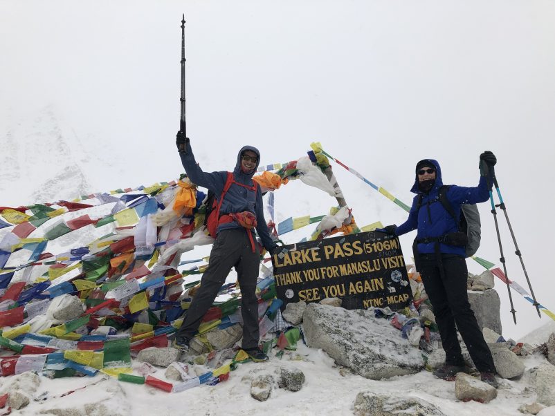 Miki Feldman Simon with her son at the top of Larke Pass
